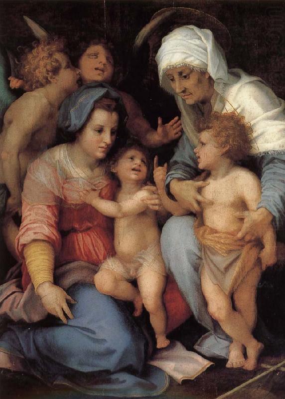 The Virgin and Child with Saint Elizabeth. St. John childhood. Two angels, Andrea del Sarto